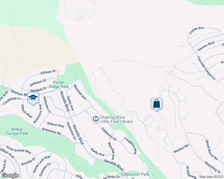 map of restaurants, bars, coffee shops, grocery stores, and more near 18527 Shetland Place in Los Angeles