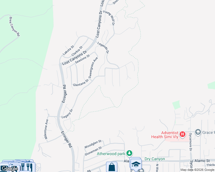 map of restaurants, bars, coffee shops, grocery stores, and more near 3342 Crosspointe Court in Simi Valley