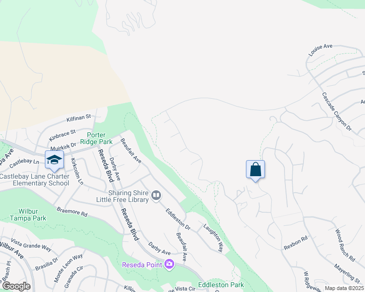 map of restaurants, bars, coffee shops, grocery stores, and more near 18527 Shetland Place in Los Angeles