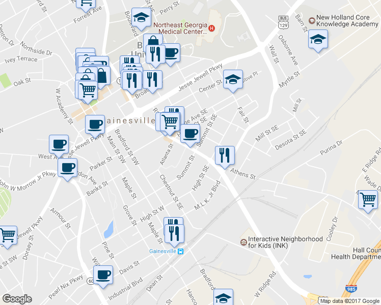 map of restaurants, bars, coffee shops, grocery stores, and more near 690 Ee Butler Pkwy in Gainesville