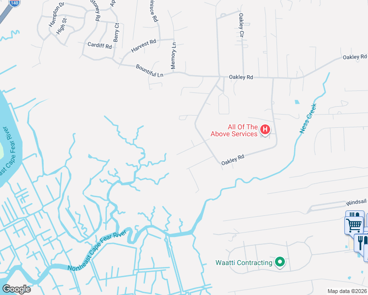 map of restaurants, bars, coffee shops, grocery stores, and more near 1413 Fork Drive in Castle Hayne
