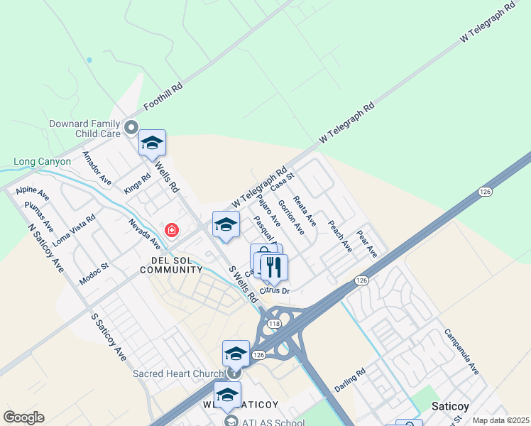 map of restaurants, bars, coffee shops, grocery stores, and more near 106 Pajaro Avenue in Ventura