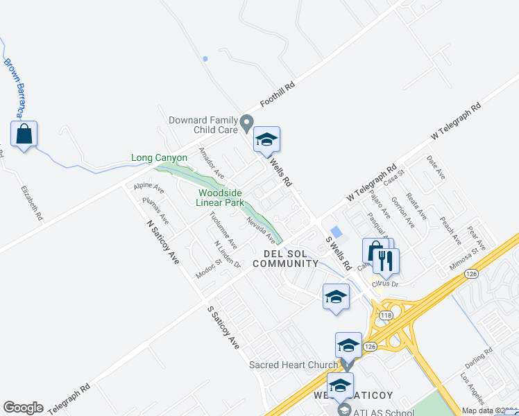 map of restaurants, bars, coffee shops, grocery stores, and more near 10842 Del Norte Street in Ventura