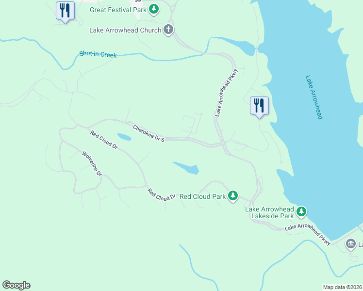 map of restaurants, bars, coffee shops, grocery stores, and more near 145 Cherokee Drive South in Waleska
