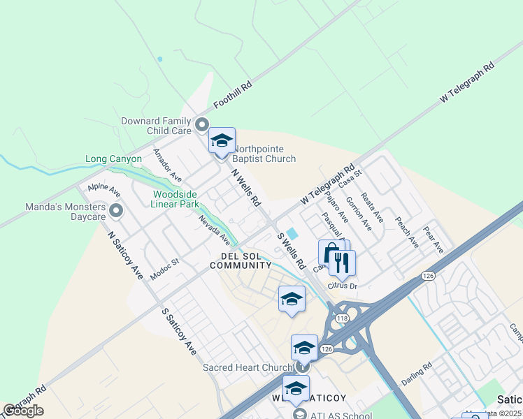 map of restaurants, bars, coffee shops, grocery stores, and more near 40 North Wells Road in Ventura