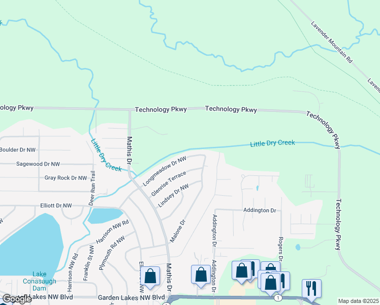 map of restaurants, bars, coffee shops, grocery stores, and more near 235 Longmeadow Drive Northwest in Rome