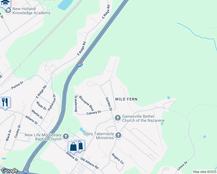 map of restaurants, bars, coffee shops, grocery stores, and more near 2080 Garden Road in Gainesville