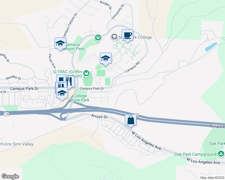 map of restaurants, bars, coffee shops, grocery stores, and more near Beragan Street in Moorpark