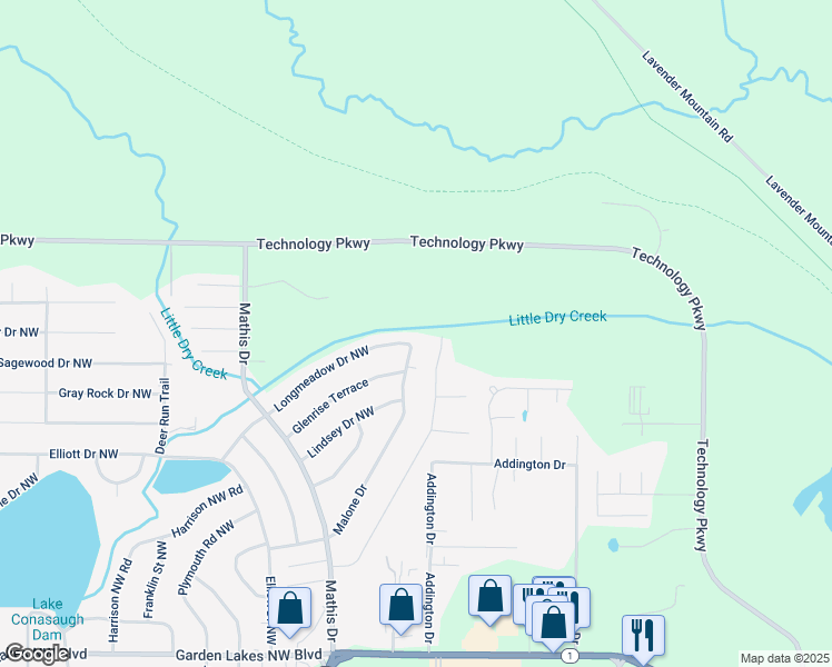 map of restaurants, bars, coffee shops, grocery stores, and more near 301 Longmeadow Drive Northwest in Rome
