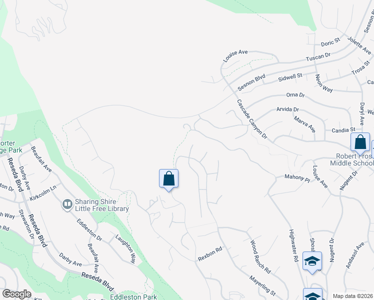 map of restaurants, bars, coffee shops, grocery stores, and more near 12215 Delante Court in Los Angeles