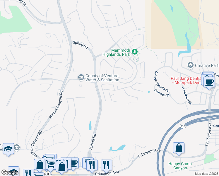 map of restaurants, bars, coffee shops, grocery stores, and more near 13725 Swift Run Street in Moorpark