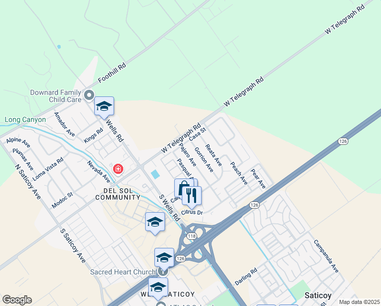 map of restaurants, bars, coffee shops, grocery stores, and more near 106 Pajaro Avenue in Ventura