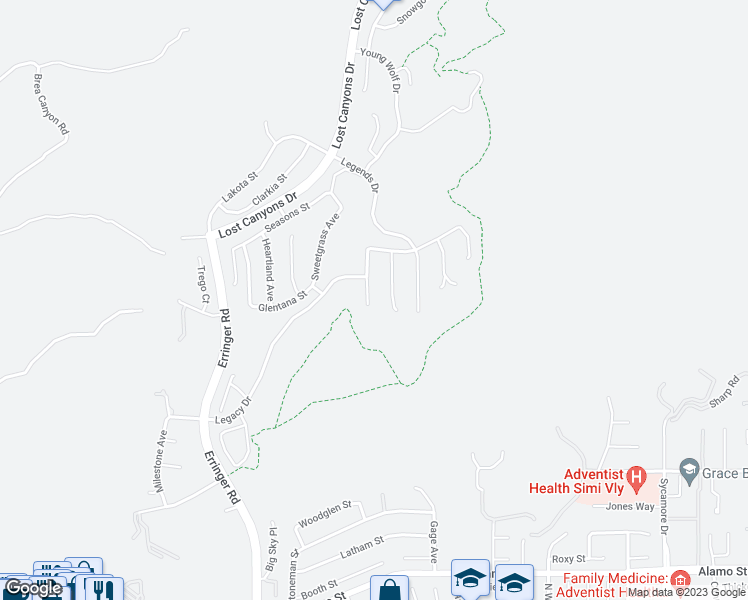 map of restaurants, bars, coffee shops, grocery stores, and more near 3342 Crosspointe Court in Simi Valley