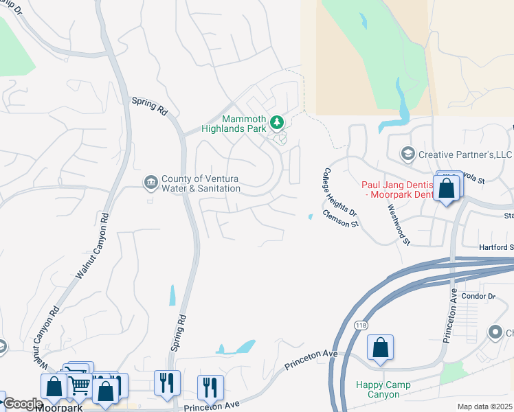 map of restaurants, bars, coffee shops, grocery stores, and more near 13893 Swift Run Street in Moorpark