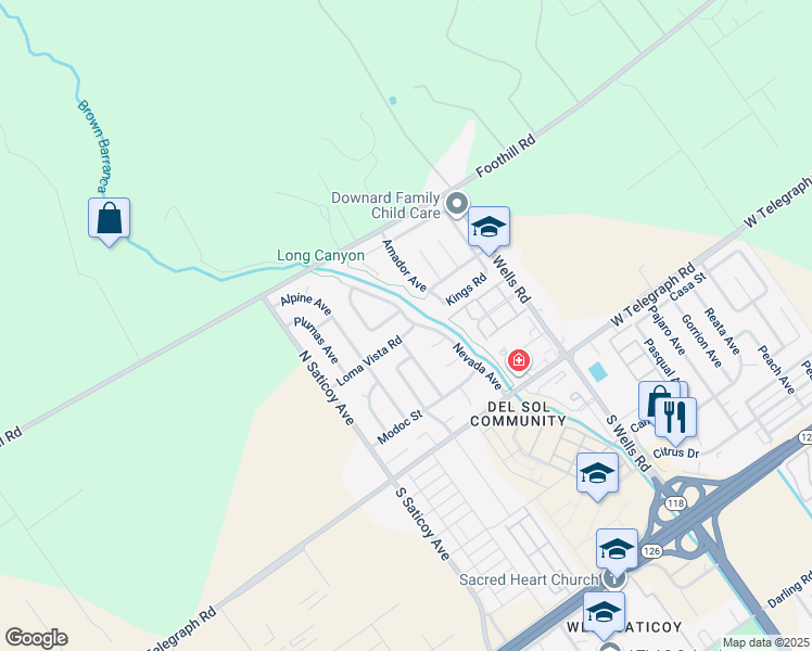 map of restaurants, bars, coffee shops, grocery stores, and more near 10699 Loma Vista Road in Ventura