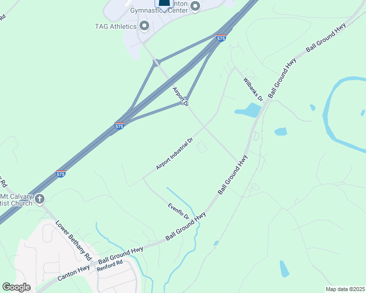 map of restaurants, bars, coffee shops, grocery stores, and more near 2205 Airport Industrial Drive in Ball Ground