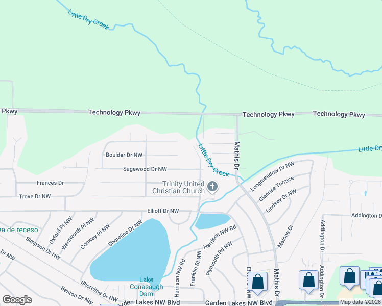 map of restaurants, bars, coffee shops, grocery stores, and more near 121 Deer Run Trail in Rome