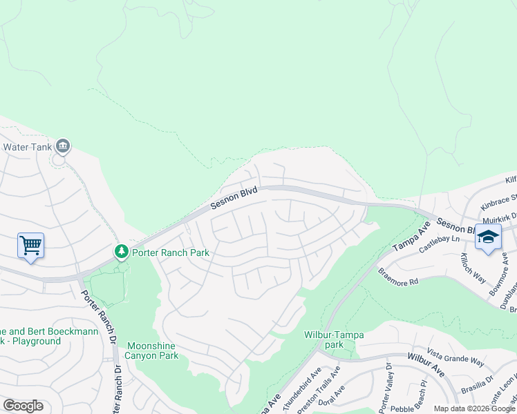 map of restaurants, bars, coffee shops, grocery stores, and more near 19638 Eagle Ridge Lane in Los Angeles