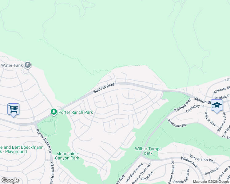 map of restaurants, bars, coffee shops, grocery stores, and more near 19638 Eagle Ridge Lane in Los Angeles