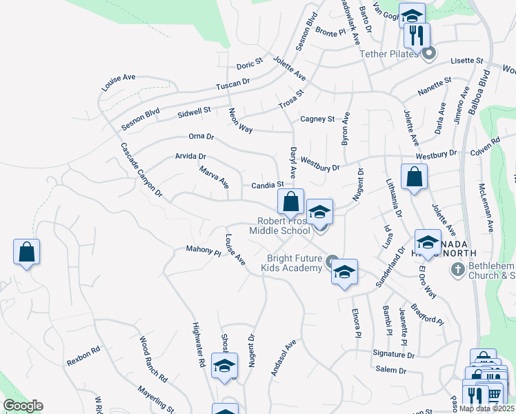 map of restaurants, bars, coffee shops, grocery stores, and more near 12457 Bradford Place in Los Angeles