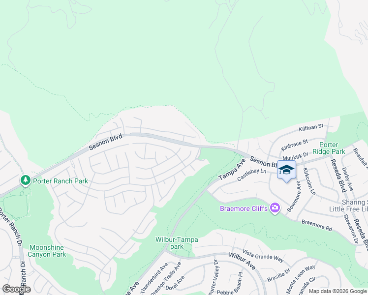 map of restaurants, bars, coffee shops, grocery stores, and more near 19411 Turtle Ridge Lane in Los Angeles