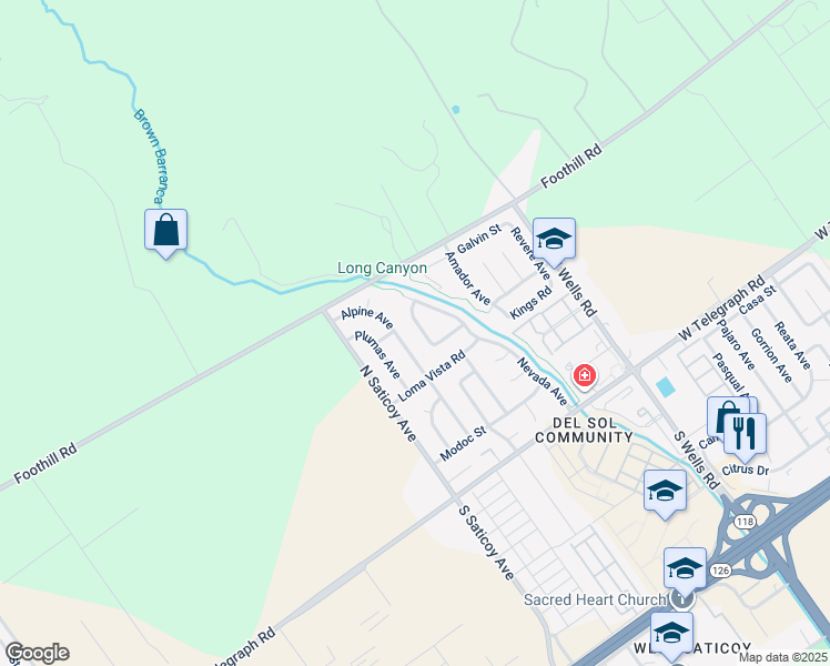 map of restaurants, bars, coffee shops, grocery stores, and more near 373 Sacramento Drive in Ventura