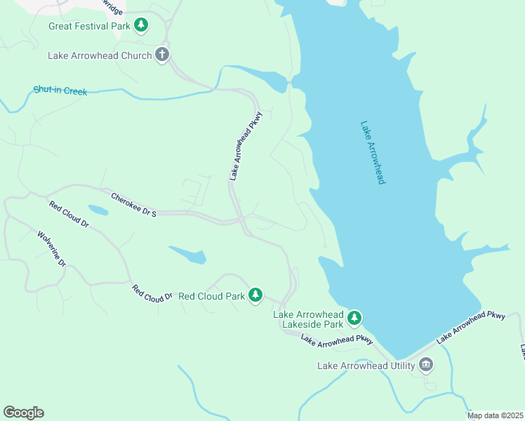 map of restaurants, bars, coffee shops, grocery stores, and more near 106 Lake Cottages Court in Waleska