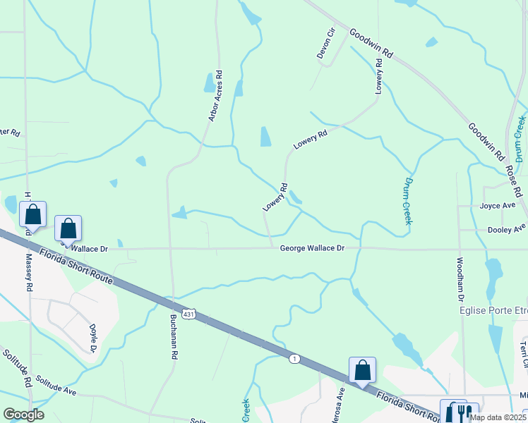 map of restaurants, bars, coffee shops, grocery stores, and more near 2-236 Lowery Rd in Albertville