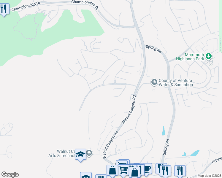 map of restaurants, bars, coffee shops, grocery stores, and more near 13093 Canyon Wren Court in Moorpark
