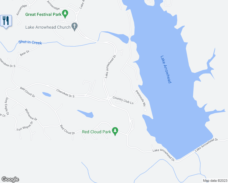 map of restaurants, bars, coffee shops, grocery stores, and more near 109 Indian Ridge in Waleska