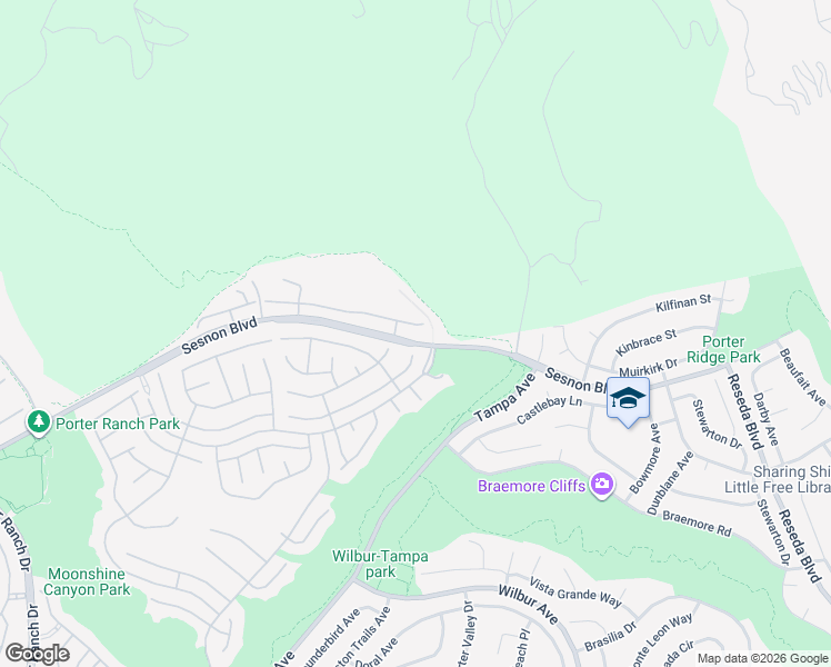 map of restaurants, bars, coffee shops, grocery stores, and more near 19338 Crystal Ridge Lane in Los Angeles