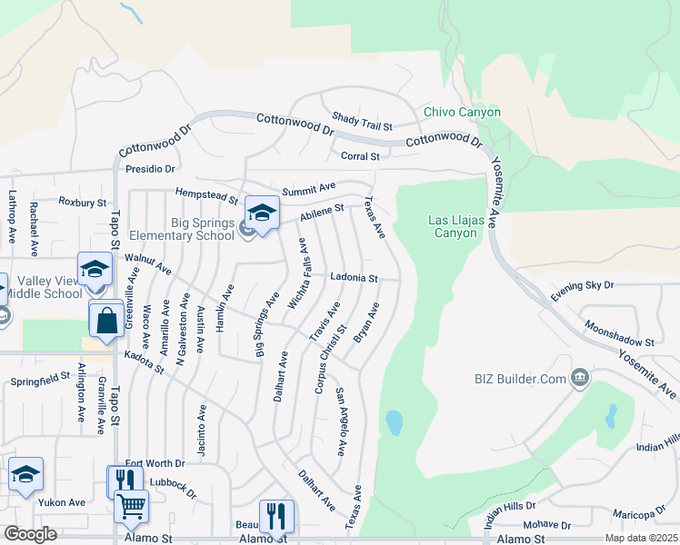 map of restaurants, bars, coffee shops, grocery stores, and more near 3405 Travis Avenue in Simi Valley