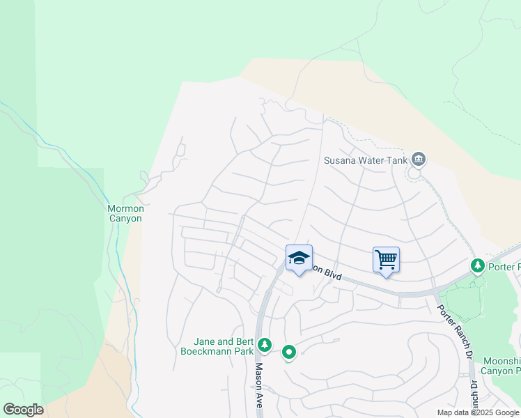 map of restaurants, bars, coffee shops, grocery stores, and more near 20648 Bluebird Court in Los Angeles