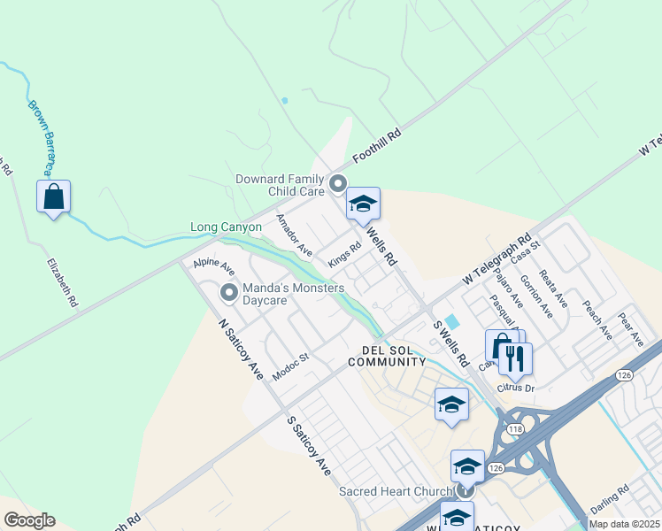 map of restaurants, bars, coffee shops, grocery stores, and more near 10844 Kings Road in Ventura