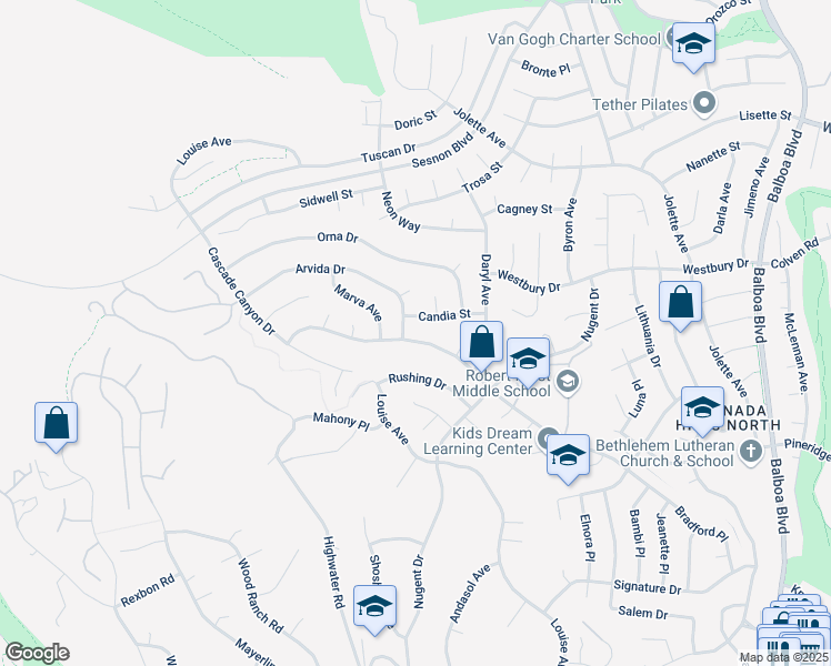 map of restaurants, bars, coffee shops, grocery stores, and more near 12489 Bradford Place in Los Angeles