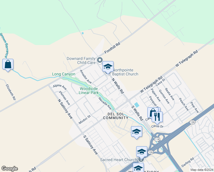 map of restaurants, bars, coffee shops, grocery stores, and more near 10970 Kings Road in Ventura