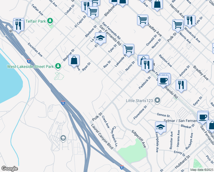 map of restaurants, bars, coffee shops, grocery stores, and more near in Los Angeles