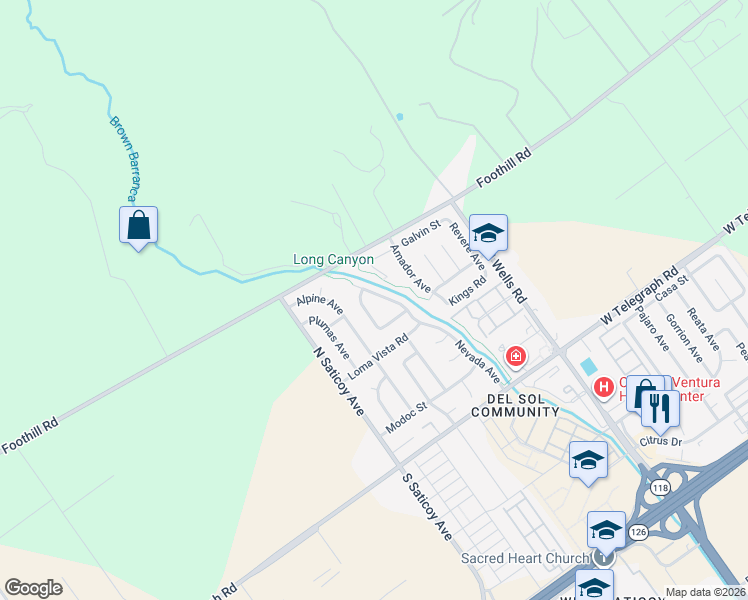 map of restaurants, bars, coffee shops, grocery stores, and more near 387 Nevada Avenue in Ventura