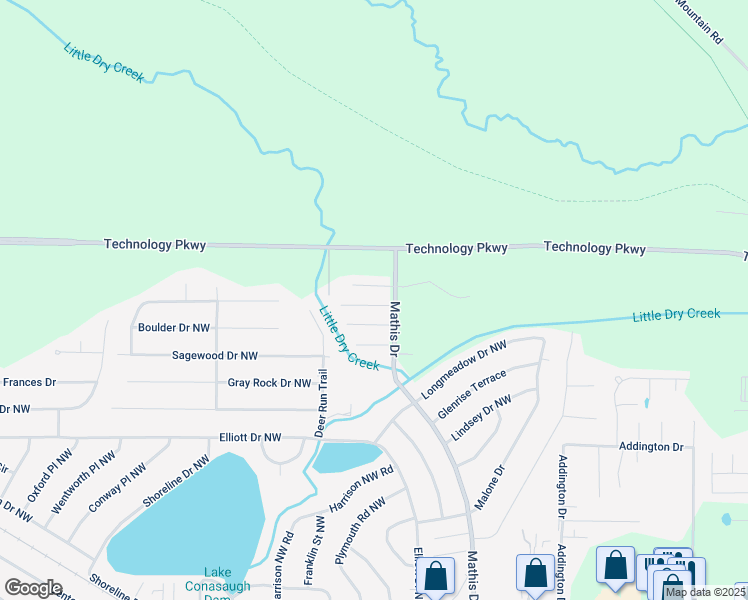 map of restaurants, bars, coffee shops, grocery stores, and more near 12 Sandcreek Drive Northwest in Rome