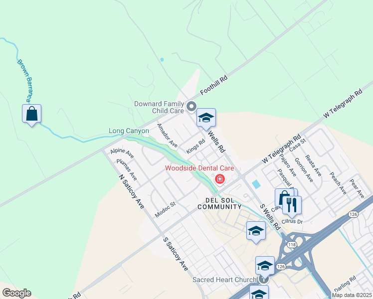 map of restaurants, bars, coffee shops, grocery stores, and more near 10847 Kings Road in Ventura