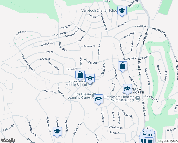 map of restaurants, bars, coffee shops, grocery stores, and more near 12426 Henzie Place in Los Angeles