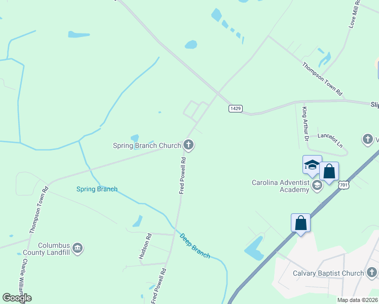 map of restaurants, bars, coffee shops, grocery stores, and more near 1310 Fred Powell Road in Whiteville