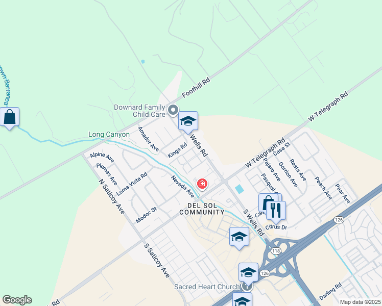 map of restaurants, bars, coffee shops, grocery stores, and more near 10965 Del Norte Street in Ventura