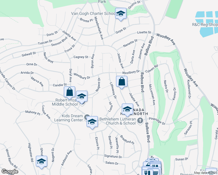 map of restaurants, bars, coffee shops, grocery stores, and more near 17206 Nugent Place in Los Angeles