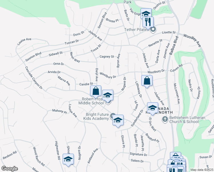 map of restaurants, bars, coffee shops, grocery stores, and more near 12426 Henzie Place in Los Angeles