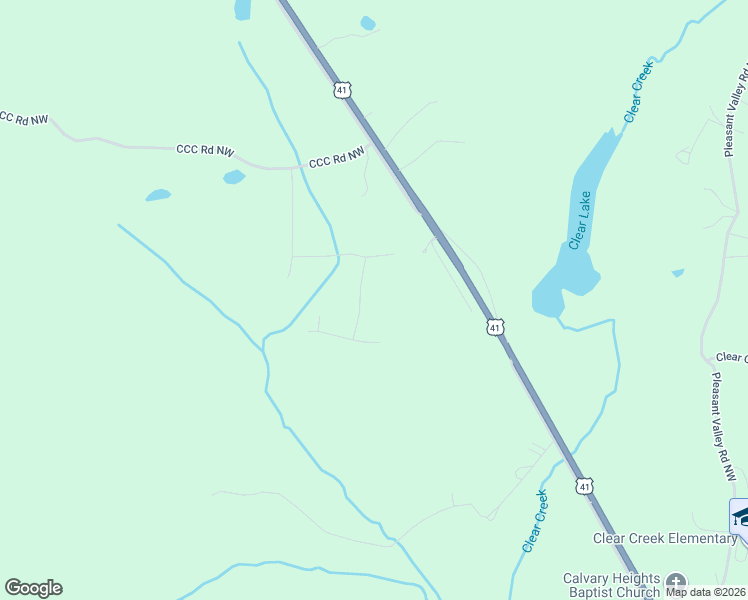 map of restaurants, bars, coffee shops, grocery stores, and more near 17 Washakie Lane in Adairsville