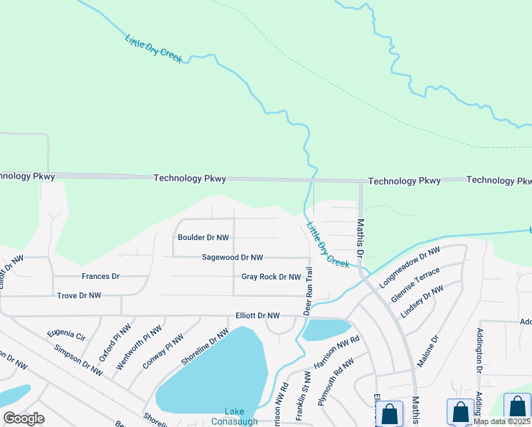 map of restaurants, bars, coffee shops, grocery stores, and more near 143 Bent Creek Drive Northwest in Rome