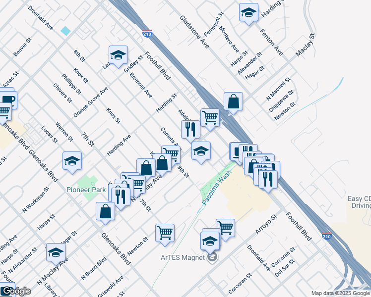 map of restaurants, bars, coffee shops, grocery stores, and more near 12524 Cometa Avenue in San Fernando
