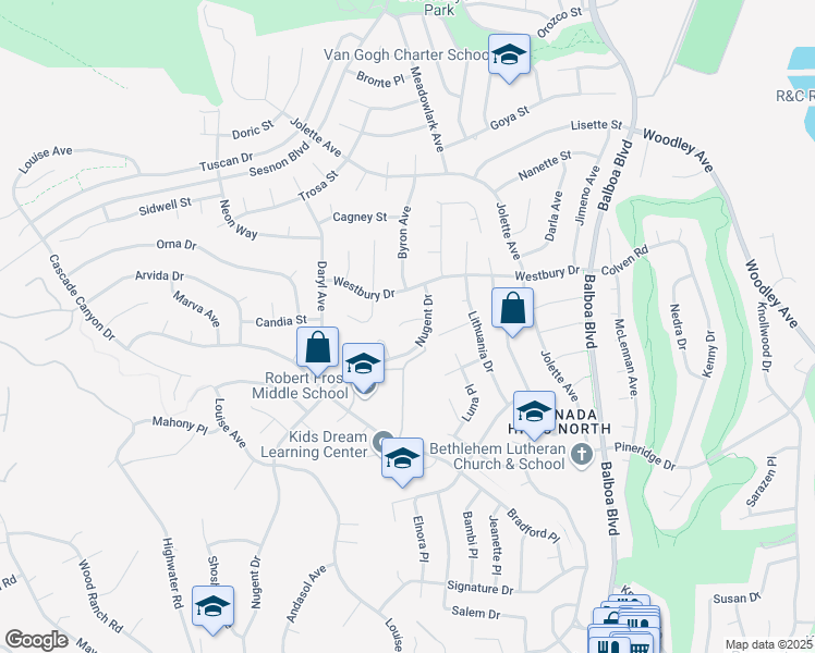 map of restaurants, bars, coffee shops, grocery stores, and more near 17278 Falcon Place in Los Angeles