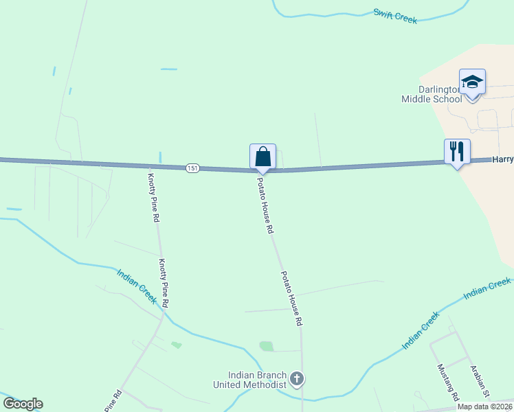 map of restaurants, bars, coffee shops, grocery stores, and more near 126 Potato House Road in Darlington